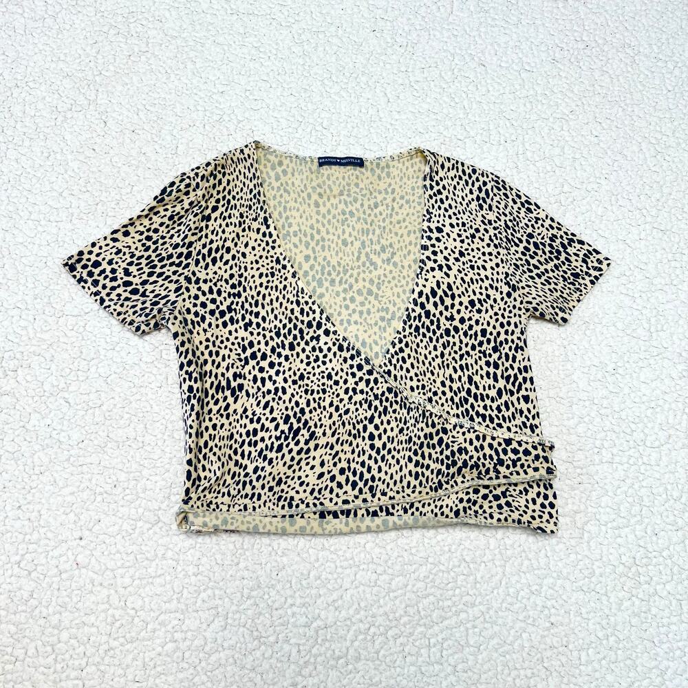 Brandy Melville Leopard Print Wrap Top Short Sleeve